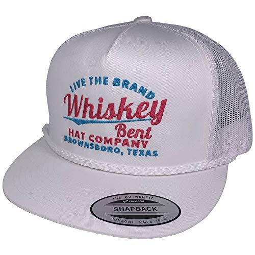WHISKEY BENT HAT CO. The Cali Roped Adjustable Snapback Western Lifestyle Trucker Hat, High Profile (US, Alpha, One Size, White/Pink/Blue)