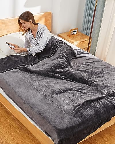 Heated Blanket Electric Blanket Full Size, 72' x 84' Heating Blanket with 6 Heating Levels & 1-10 Hours Auto Off, Super Silky Flannel Electric Heated Blanket with ETL & FCC Certification, Dark Gray