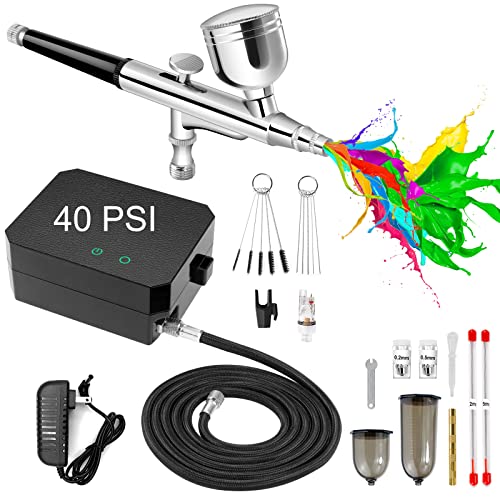 Versatile 40 PSI Airbrush Kit With Compressor, Rechargeable Cordless Dual-Action High Pressure Air Brush Kit, Ideal for Painting,Nail Art,Modeling, Makeup,Cake Decorating and Tattoo