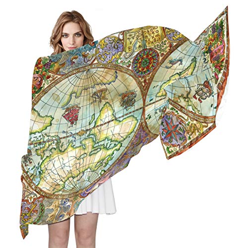 AUUXVA Fashion Scarf Colorful Vintage World Map Long Lightweight Sunscreen Scarf Shawl Wrap Muffler Neckerchief for Women Men