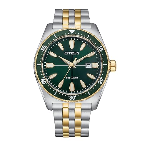 Citizen Eco-Drive Men's Sport Casual Brycen Two-Tone Gold Stainless Steel with Green Dial Watch, 3-Hand Date, Luminous, 43mm