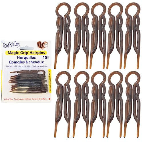Good Hair Days Hair Pins - Plastic, U-shaped Magic Grip Hairpins, Strong Durable Pins For Fine, Thick & Long Hair, Hair Styling Accessories, Set of 10 (Tortoise Shell)
