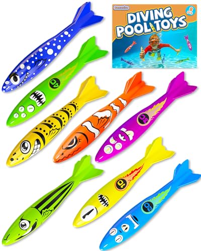 Benresive Pool Toys for Kids Ages 4-8, 8 Pcs Diving Toys for Pool for Kids, Summer Swimming Pool Toys, Pool Sinking Torpedoes Toys, Dive Toys for Kids Ages 4-8 8-12