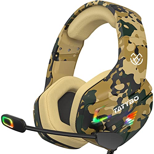 Tatybo Gaming Headset for PS4 PS5 Xbox One Switch PC with Noise Cancelling Mic, Stereo Surround Sound PS4 Gaming Headphones - Camo