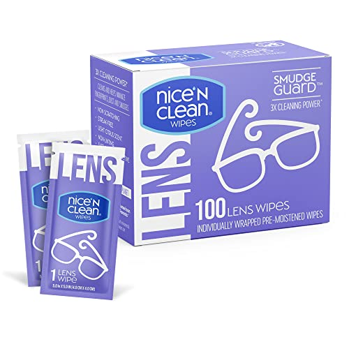 Nice 'n Clean SmudgeGuard Lens Cleaning Wipes (100 Total Wipes) | Pre-Moistened Individually Wrapped Wipes | Non-Scratching & Non-Streaking | Safe for Eyeglasses, Goggles, & Camera Lens
