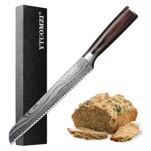 Ytuomzi Serrated Bread Knife 8 Inch, High Carbon Stainless Steel Professional Bread Cutting Knife, Ultra Sharp for Homemade Bread, Pastries and Bagels