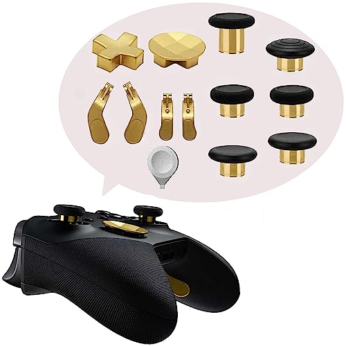 Metal Thumbsticks Replacement Parts for Xbox One Elite Controller Series 2, Accessory Kits for Xbox Series 2 Core, Includes 6 Magnetic Swap Joysticks, 4 Paddles, 2 D-Pads, 1 Adjustment Tool(Gold-2)