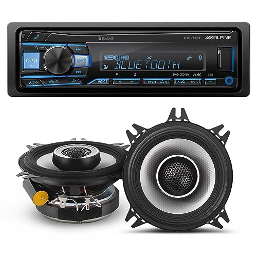 Alpine UTE-73BT Mech-Less Digital Bluetooth Media Receiver with 1 Pair Alpine S2-S40 Type S 4' Coax Speakers