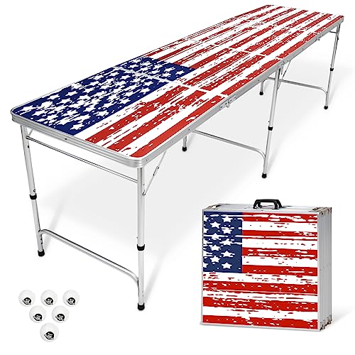 GoPong 8 Foot Portable Beer Pong / Tailgate Tables (Black, Football, American Flag, or Custom Dry Erase)