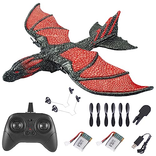 Mostop RC Plane 2.4Ghz Remote Control Airplane Flying Bird Dragon Plane with 2 Batteries & 6-Axis Gyro Stabilizer, RTF Easy to Fly RC Glider for Beginners Adults Kids Boys…