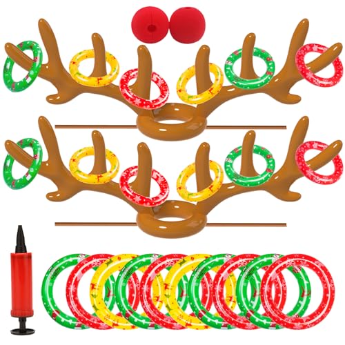 eboozone Inflatable Reindeer Antler Toss Game 2 Sets, Christmas Games, 2 Antlers 10 Rings with Pump (A-Antlers)