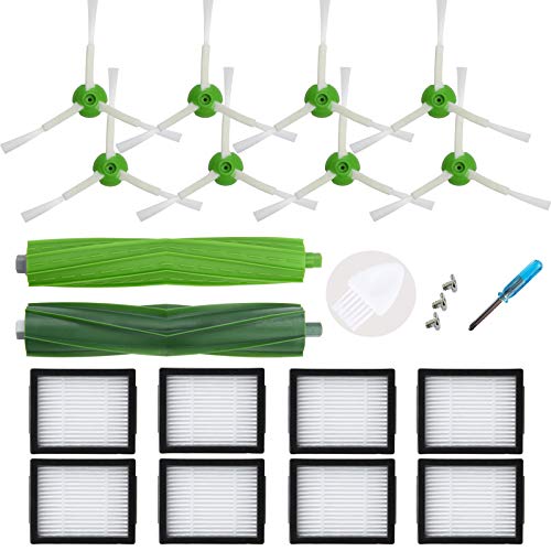 LOVECO Replacement Parts Compatible for iRobot Roomba E I & J Series E5 E6 i7 i7+ i6 i6+ i1 i1+ i2 i3 i3+ i4 i4+ i8 i8 Plus j7 j7+,1 Set Multi-Surface Rubber Brush,8 Filter,8 Edge-Sweeping Brush