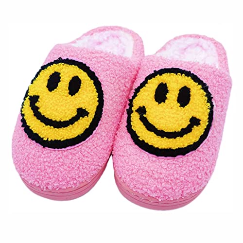 DCLTD Smile Face Slippers Warm Cozy Foam Slide Fuzzy Slides with Soft Memory Foam Comfort Cotton Slip on Warm Slipper Anti-Slip Soft Sole Slippers for Kids Women Slip-in Big Kid