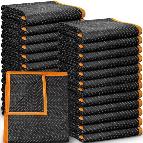 Simpli-Magic Heavy Duty Padded Moving Blankets (12 Pack),Black/Orange