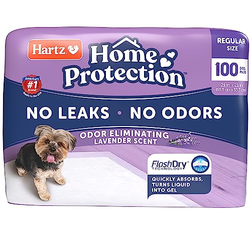 Hartz Home Protection Odor Eliminating Scented Dog Pads, Super Absorbent & Won’t Leak, Lavender Scent, Regular Size, 100 Count