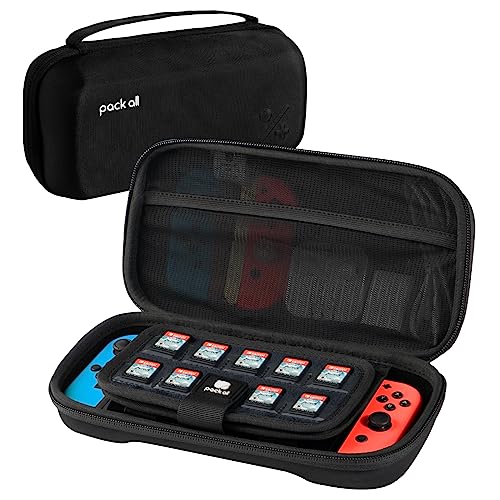 pack all Carrying Case Compatible with Nintendo Switch and New OLED Model, Large Capacity Switch Travel Case, Portable Hard Game Case Travel Bag for Console & Accessories, 19 Game Card Slots (Black)