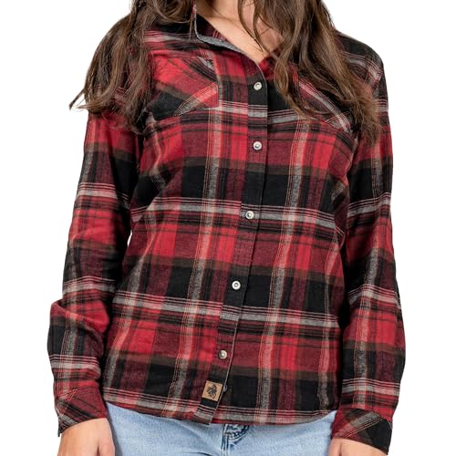 Legendary Whitetails Women's Cottage Escape Flannel Long Sleeve Plaid and Solid Color Clothes for Women, Fitted Button Down, Forest Plaid, XX-Large