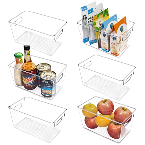 Vtopmart Clear Plastic Pantry Organizer Bins, 6 PCS Food Storage Bins with Handle for Refrigerator, Fridge, Cabinet, Kitchen, Countertops, Cupboard, Freezer Organization, BPA Free, Medium