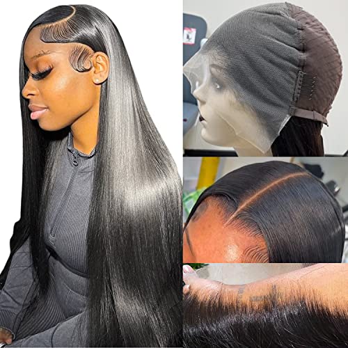 Lemoda Straight 13x6 Full Frontal Lace Wigs Human Hair 180% Density 13x6 HD Lace Wigs Human Hair Pre Plucked Brazilian Virgin 12A Grade Straight Wigs Human Hair for Black Women 22 Inch Natural Color