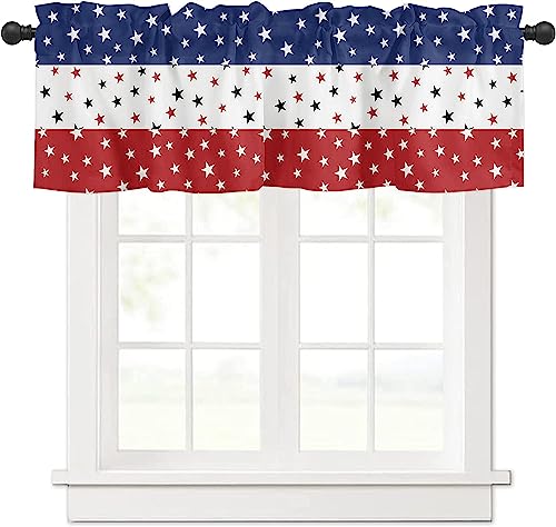 Patriotic Curtain Valance for Windows 4th of July Independence Day USA Flag Red White Blue Stripes Rod Pocket Valance Window Treatments 1 Panel Stars Short Curtains for Kitchen Windows 54 x 18 inch