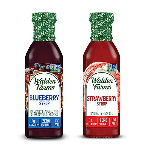 Walden Farms Variety Pack Syrups 12 oz (2 Pack) - Strawberry and Blueberry Syrup - Near Zero Fat, Sugar and Calorie - For Pancakes, Smoothies, French Toast, Desserts, Snacks, Appetizers and Many More