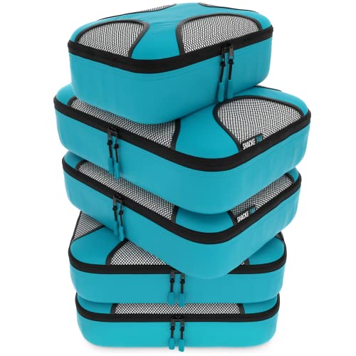 Shacke Pak - 5 Set Medium/Small Packing Cubes - Travel Organizers (Aqua Teal)