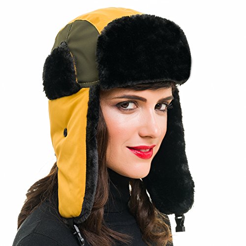 MELIFLUOS DESIGNED IN SPAIN Trapper Hat for Men and Women Russian Warm Fur Ski Fall Winter Hunting (TH01-14) Yellow Green