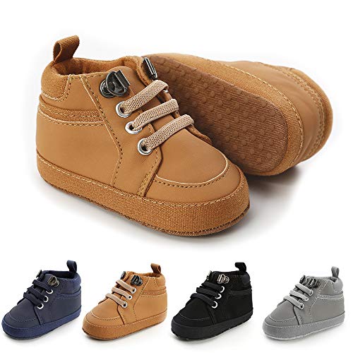 Meckior Toddler Baby Boys Girls High Tops Ankle Sneakers Soft Anti-Slip Sole PU Leather Moccasins Infant Newborn Prewalker First Walking Crib Shoes