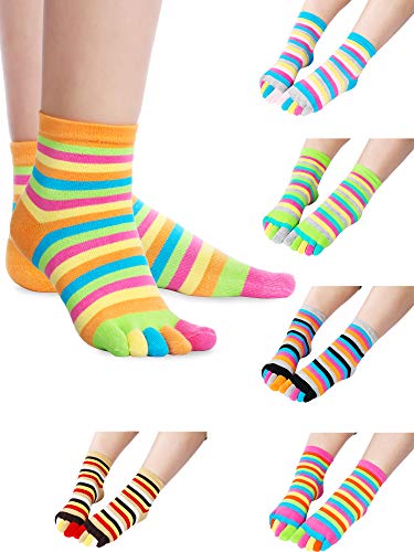 SATINIOR 6 Pairs Full Toe Socks Toe Separated Cotton Socks Colorful Stripe Socks for Women Men