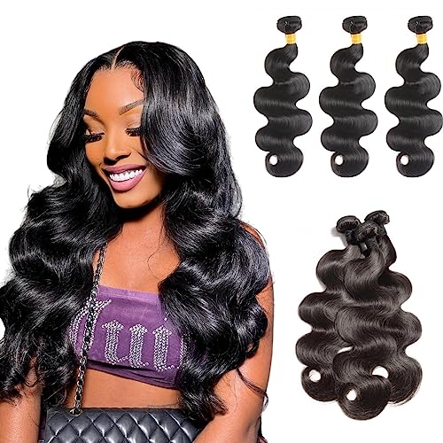 Body Wave Bundles Human Hair 16 18 20 Inch 10A Grade Human Hair Bundles Body Wave 3 Bundles 100% Unprocessed Brazilian Virgin Hair Extensions Natural Black