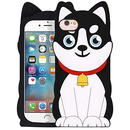 MEGANTREE Cute iPhone SE 2020 case, iPhone 6 Case, iPhone 6s Case, iPhone 7 Case, iPhone 8 Case, Funny Husky Dog Pets 3D Cartoon Animals Soft Silicone Shockproof Case for Girls Kids Boys Women