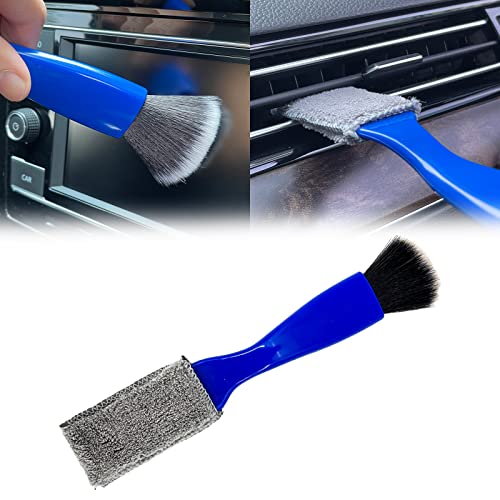msyuusr 1 Pack Double Head Brush for Car Clean, 2 in 1 Portable Car Interior Dust Brush, Soft Multi-Functional Auto Detailing Brush for Car Air Vents Crevice, Office, Home, Keyboard (Blue)