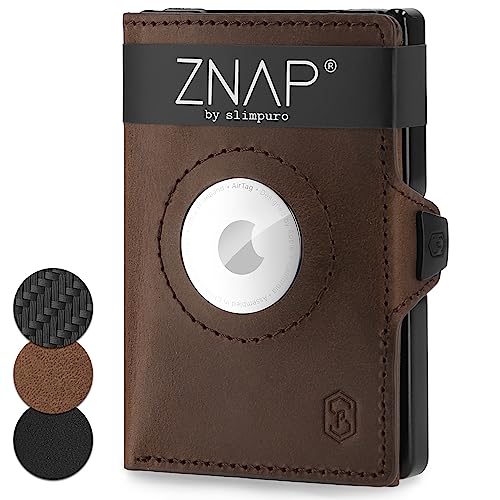ZNAP AIR Minimalist Wallet for Apple AirTag Wallet Men & Woman | Premium Leather Wallet with AirTag Holder | Slim Wallet for Men with AirTag Holder | Wallet AirTag Holder for 12 Cards