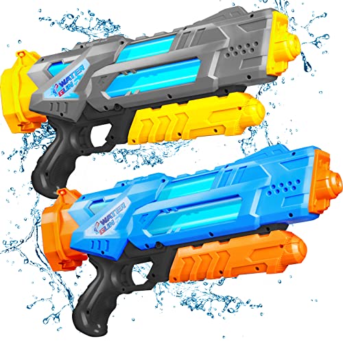 Water Gun for Kids & Adults, 2 Pack Soaker Squirt Guns, 1200CC High Capacity for Kids Ages 4-8 & Ages 8-12 Ideal Gift Toys for Summer Outdoor Swimming Pool Beach Water Fighting- Yellow/Blue