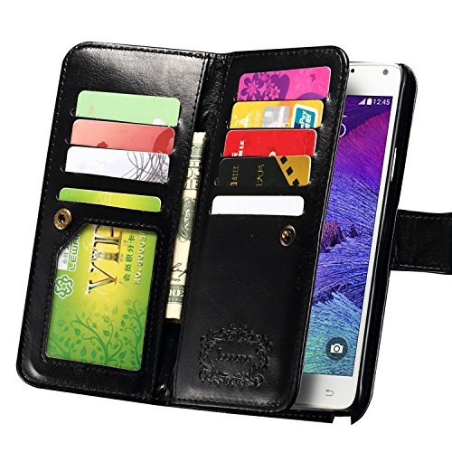 Note 4 Case, Galaxy Note 4 Case, Joopapa Galaxy Note 4 Wallet Case,Pu Leather Case Magnet Wallet Credit Card Holder Flip Cover Case Built-in 9 Card Slots & Stand Case for Samsung Galaxy Note 4 (Black)