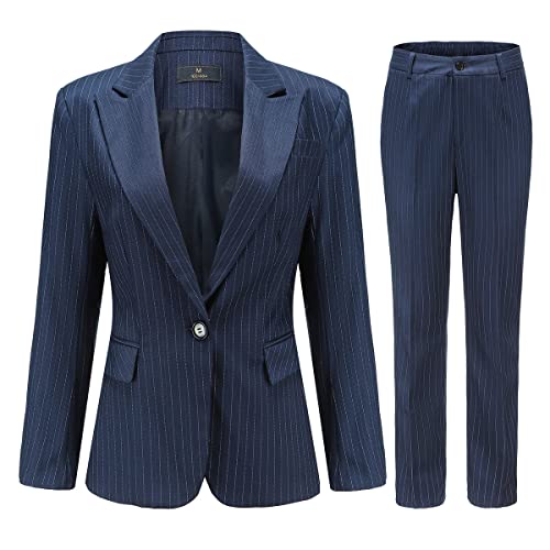 YYNUDA Women's Casual Striped 2 Piece Office Work Business Suit Set Blazer and Pant