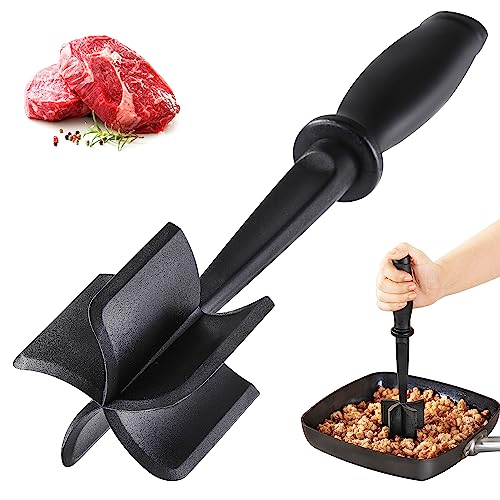 Meat Chopper for Ground Beef, Heat Resistant Meat Masher for Hamburger Meat, 5 Curved Blades Ground Beef Smasher, Nylon Meat Spatula Chopper, Non Stick Hamburger Chopper, Mix and Chop Kitchen Tool