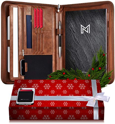 NERO MANETTI- Zippered Vegan Leather Padfolio/Portfolio Pad Holder-Business PU Leather Notepad Folder for Resumes, Interviews, iPad/Tablet, Phone, Legal Pad Notebook Executive Binder for Women, Men