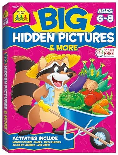 School Zone - Big Hidden Pictures & More Workbook - 320 Pages, Ages 6 to 8, 1st Grade, 2nd Grade, Search & Find, Picture Puzzles, Hidden Objects, Mazes, and More (School Zone Big Workbook Series)