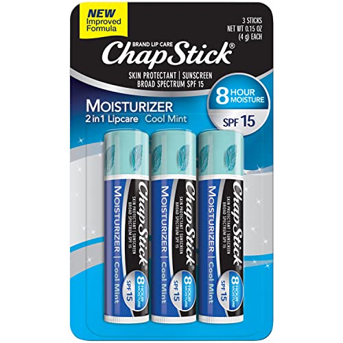 ChapStick Moisturizer Cool Mint Lip Balm Tubes, SPF 15 and Skin Protectant - 3 Count (Pack of 1