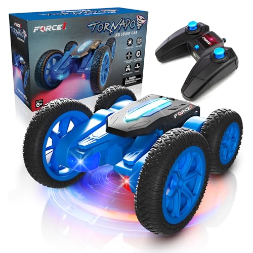 Force1 Tornado LED Remote Control Car for Kids- Double-Sided Driving Fast RC Cars 360-degree Flips, Outdoor 4WD Off Road Stunt Car, All Terrain Tires, RC Crawler Rechargeable Battery, Kids Car Remote