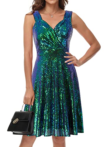 GRACE KARIN Sequin Cocktail Party Dress A-line Wedding Dress Size XL Dark Green