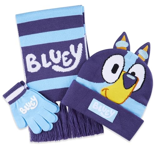 Bluey Hat Scarf and Gloves Set Kids - Beanie Scarf and Kids Gloves One Size Cosy Winter Accessories - Gifts for Kids