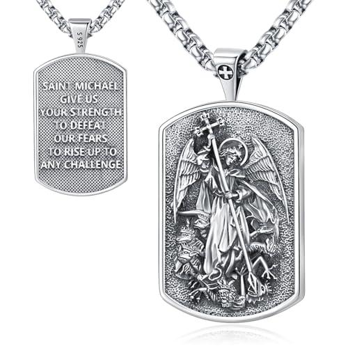Eusense St Michael Necklace for men women archangel michael pendant medallion Sterling Silver 925 plata san miguel arcangel medalla saint michael the archangel medal large