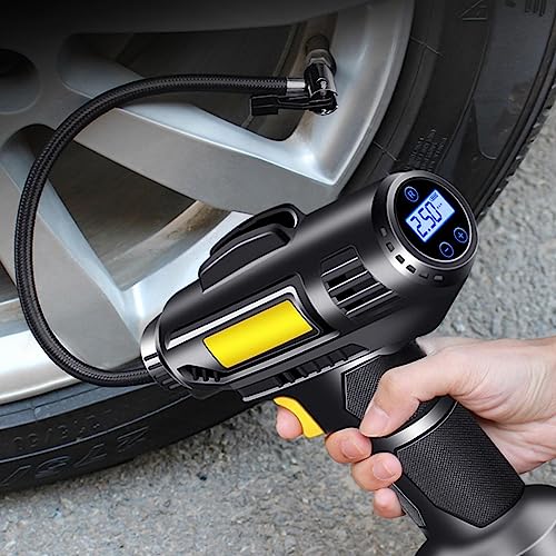 150PSI Tire Inflator with 3 Nozzles, Digital Pressure Gauge - Portable Air Compressor Air Pump, 120W Auto Tire Pump with Rechargeable Battery - Inflator for Car Tires,Motorcycle,Bike,Ball/98