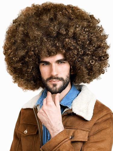 ALLAURA Women's Jumbo Afro Kinky Curly Hair Brown Wigs for Black Women Large Bouncy and Soft Natural Looking Premium Synthetic Hair Wigs for Women Disco Costume Wigs
