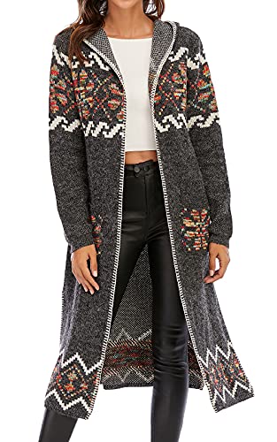 CGYY Women's Long Cardigan Boho Retro Style Vintage Aztec Sweaters Tribal Cardigan with Pockets