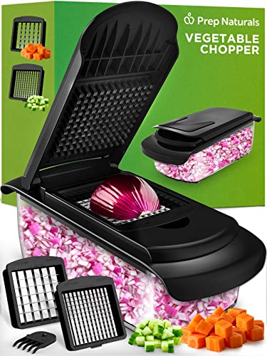 PrepNaturals Vegetable Chopper with Container, Veggie Chopper - Chopper Vegetable Cutter, Food Chopper & Onion Chopper - Onion Chopper Dicers, Choppers, Mandoline Slicer for Kitchen (2-in-1 Black)