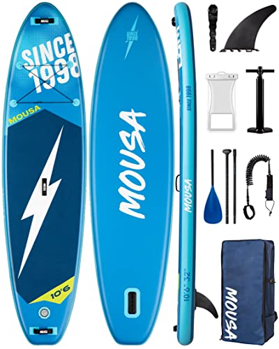 MOUSA 10'6''×32'' Inflatable Stand Up Paddle Board, Paddle Board for Adults, Non-Slip Deck, PVC, Backpack, Removable Fin, Singel-Action Pump, Inflatable SUP for All Skill Levels
