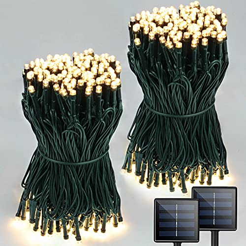 Super-Long 2-Pack 170FT Solar Christmas Lights, 480 LED Extra-Bright Solar String Lights Outdoor, Waterproof Green Wire 8 Modes for Outside Christmas Decorations Yard Garden - Auto On/Off (Warm White)